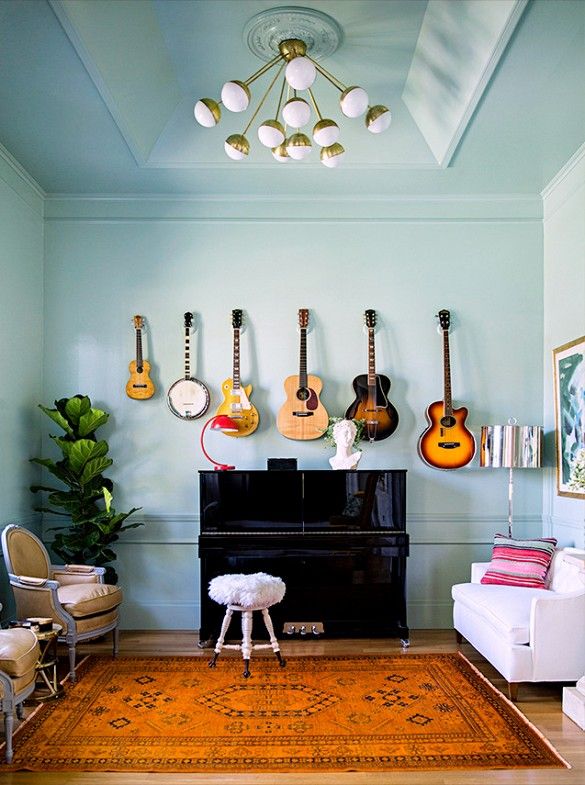 Guitar Enthusiast's Living Room Room Decor and Design