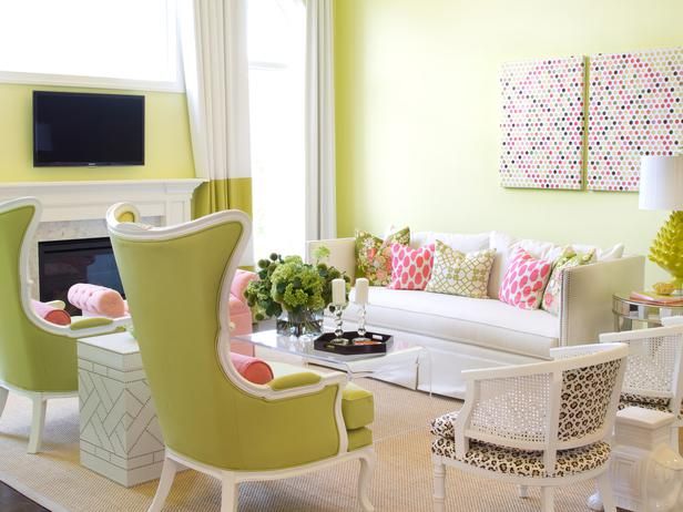 Pastel Green Living Room With Pink Accents Room Decor And