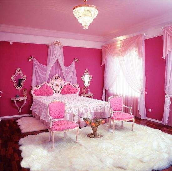 pink bedroom with glass table - room decor and design