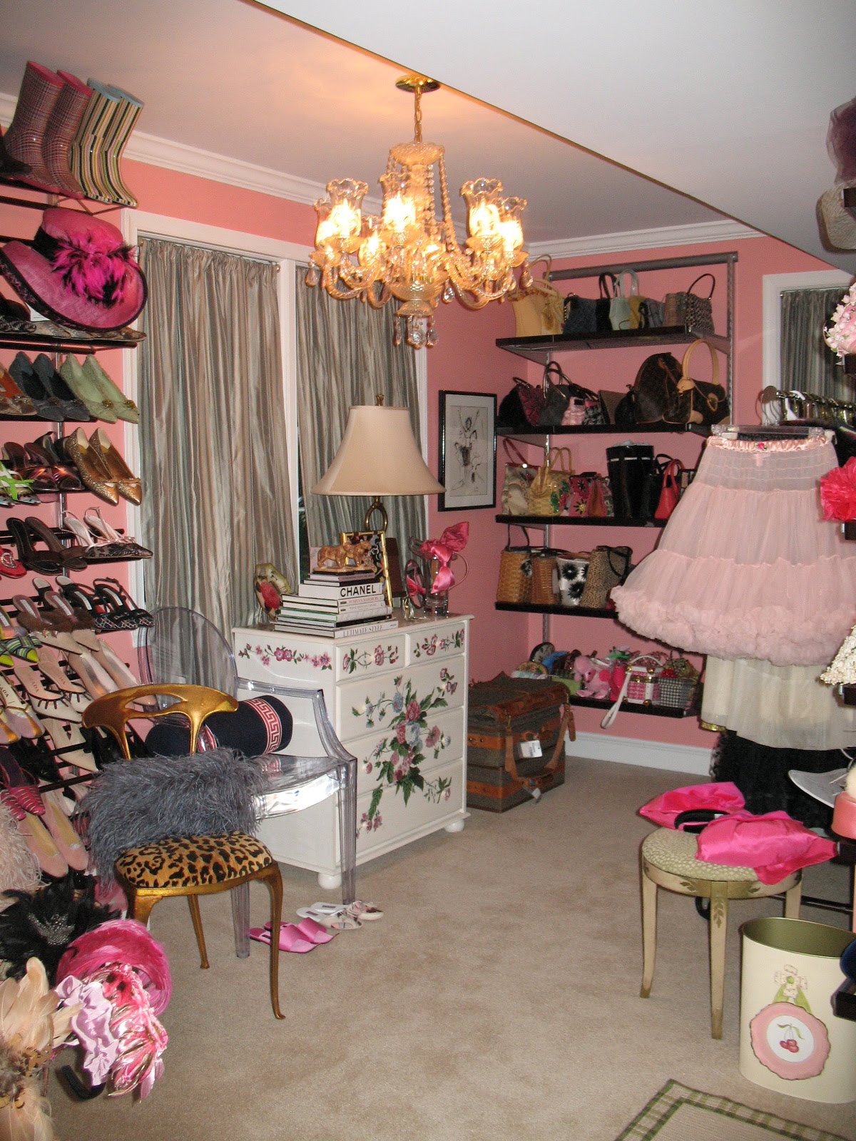 Quirky Dressing Room with Chandelier Room Decor and Design